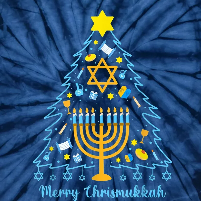 Merry Chrismukkah Happy Hanukkah Christmas Santa Hat Menorah Tie-Dye T-Shirt