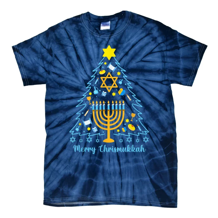 Merry Chrismukkah Happy Hanukkah Christmas Santa Hat Menorah Tie-Dye T-Shirt