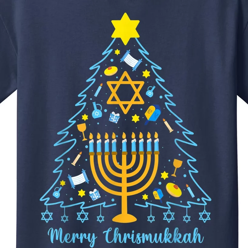 Merry Chrismukkah Happy Hanukkah Christmas Santa Hat Menorah Kids T-Shirt