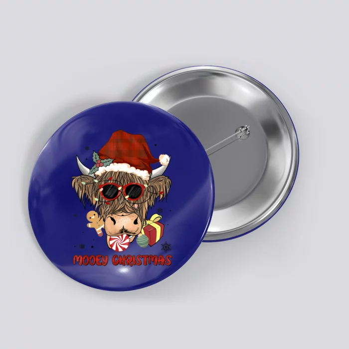 Mooey Christmas Hairy Highland Cow Xmas Light Santa Hat Gift Button