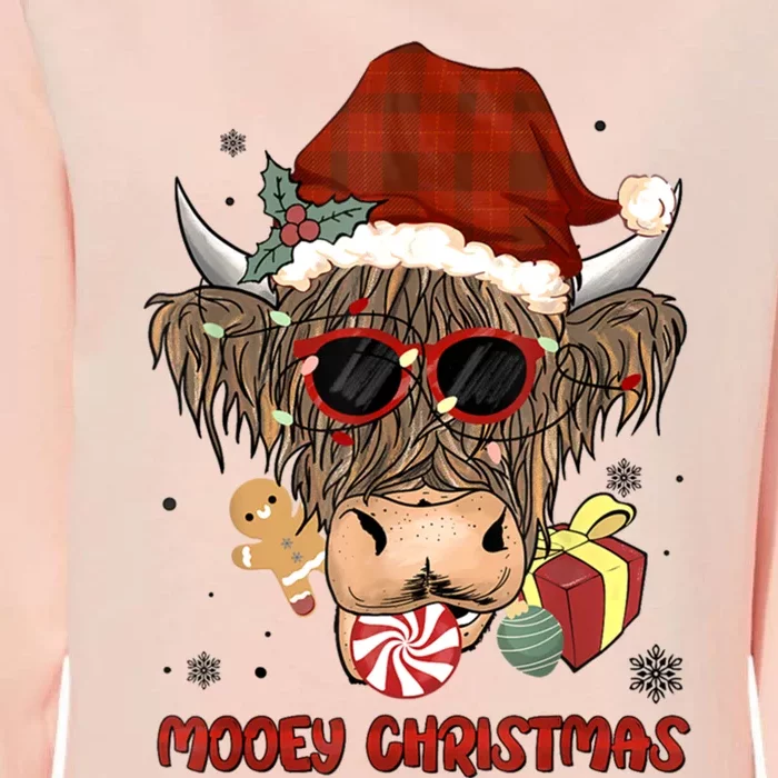 Mooey Christmas Hairy Highland Cow Xmas Light Santa Hat Gift Womens California Wash Sweatshirt