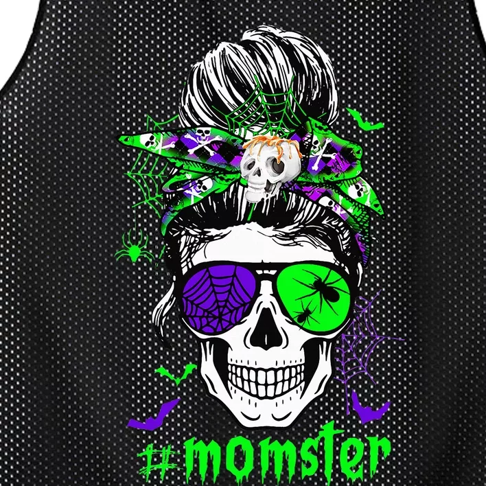 Momster Costume Halloween Skull Mom Messy Hair Bun Monster Mesh Reversible Basketball Jersey Tank