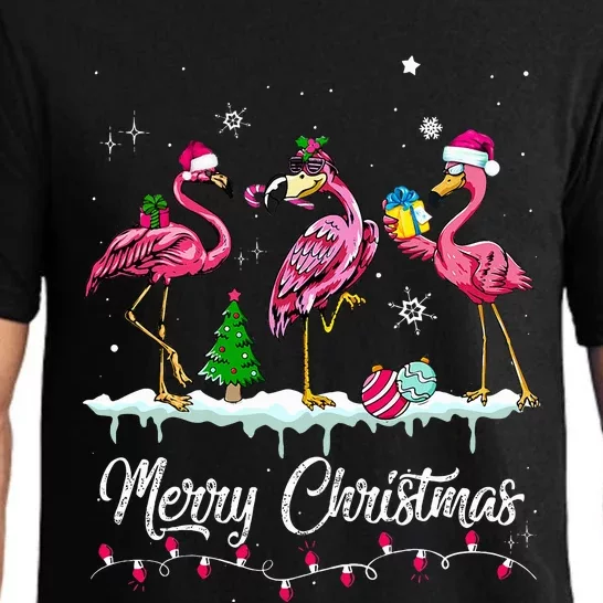 Merry Christmas Hat Santa Flamingo Snow Xmas Pajamas Pajama Set