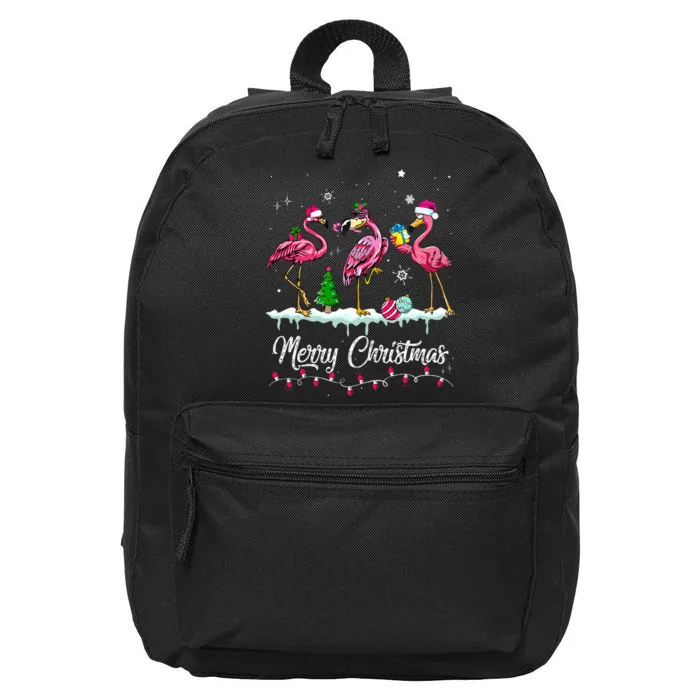 Merry Christmas Hat Santa Flamingo Snow Xmas Pajamas 16 in Basic Backpack