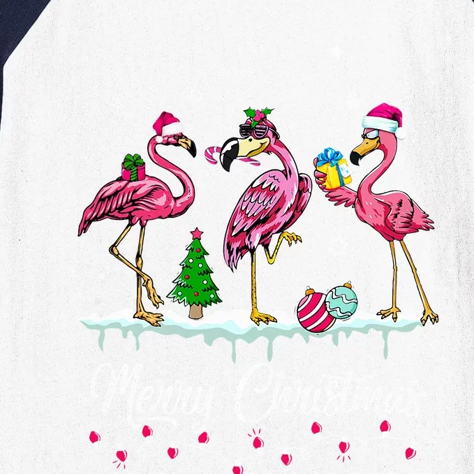 Merry Christmas Hat Santa Flamingo Snow Xmas Pajamas Baseball Sleeve Shirt