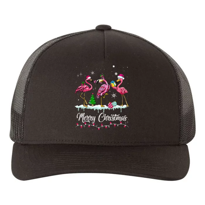 Merry Christmas Hat Santa Flamingo Light Snow Xmas Pajamas Yupoong Adult 5-Panel Trucker Hat