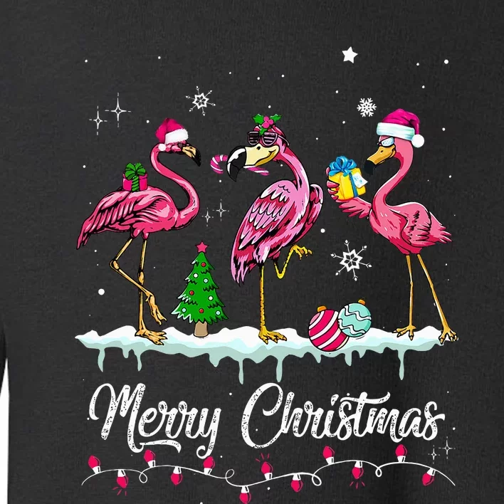 Merry Christmas Hat Santa Flamingo Light Snow Xmas Pajamas Toddler Sweatshirt