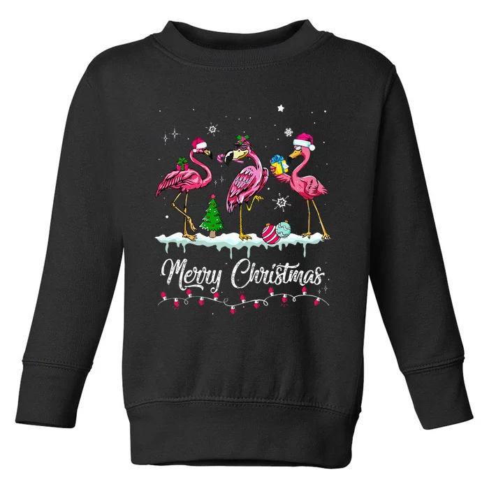 Merry Christmas Hat Santa Flamingo Light Snow Xmas Pajamas Toddler Sweatshirt