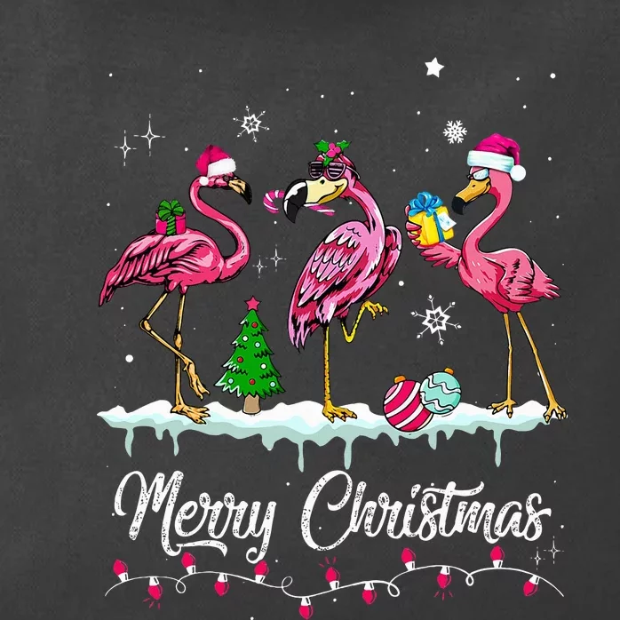 Merry Christmas Hat Santa Flamingo Light Snow Xmas Pajamas Zip Tote Bag