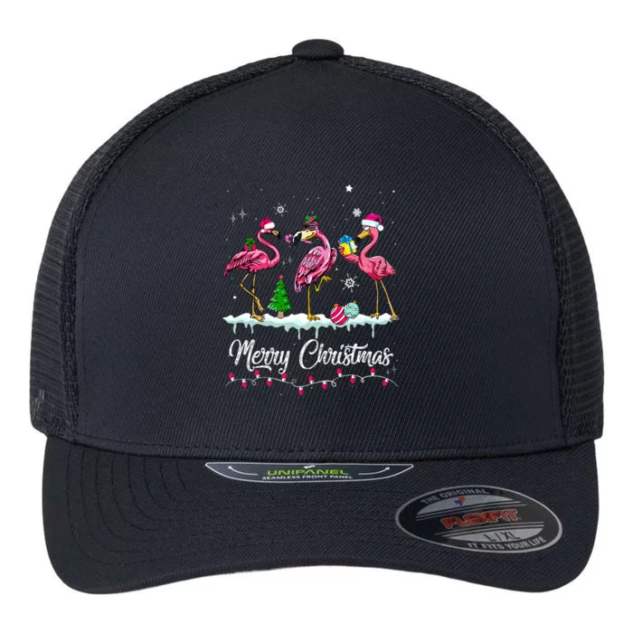 Merry Christmas Hat Santa Flamingo Snow Xmas Pajamas Flexfit Unipanel Trucker Cap