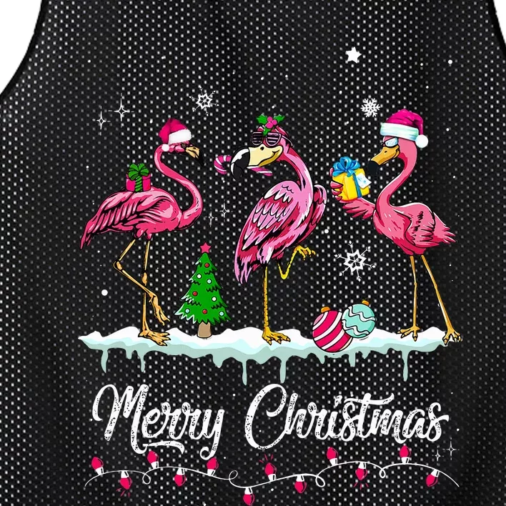 Merry Christmas Hat Santa Flamingo Snow Xmas Pajamas Mesh Reversible Basketball Jersey Tank