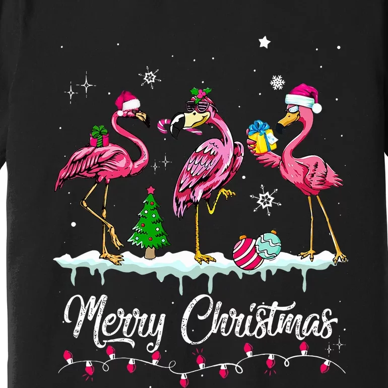 Merry Christmas Hat Santa Flamingo Snow Xmas Pajamas Premium T-Shirt