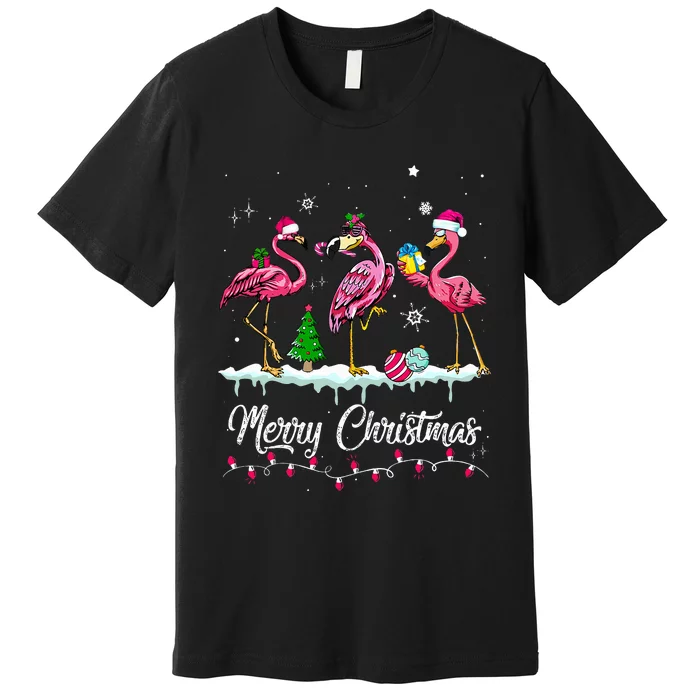 Merry Christmas Hat Santa Flamingo Snow Xmas Pajamas Premium T-Shirt