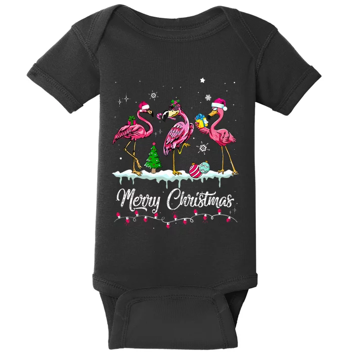 Merry Christmas Hat Santa Flamingo Snow Xmas Pajamas Baby Bodysuit