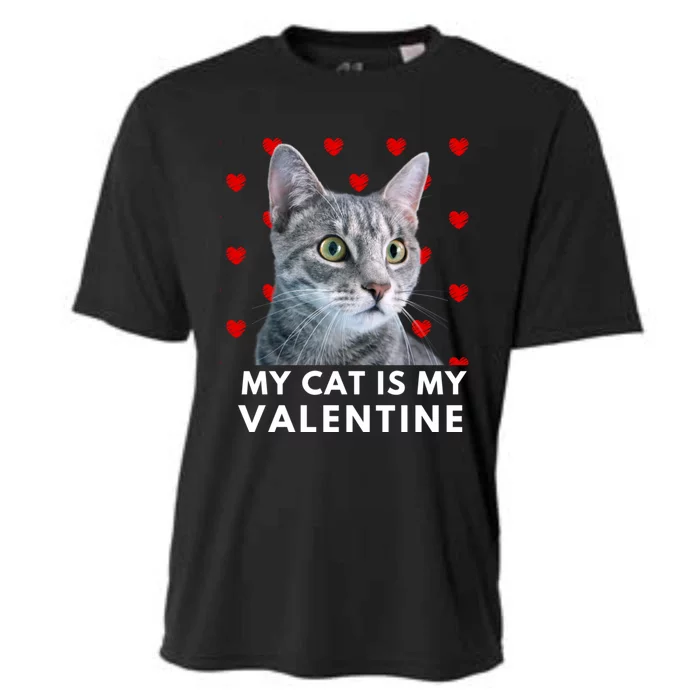 My Cat Is My Valentine Funny Grey Cat Valentines Day Gift Cooling Performance Crew T-Shirt