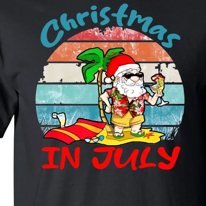 Merry Christmas In July Santa Beach Party Summer Vacation Tall T-Shirt