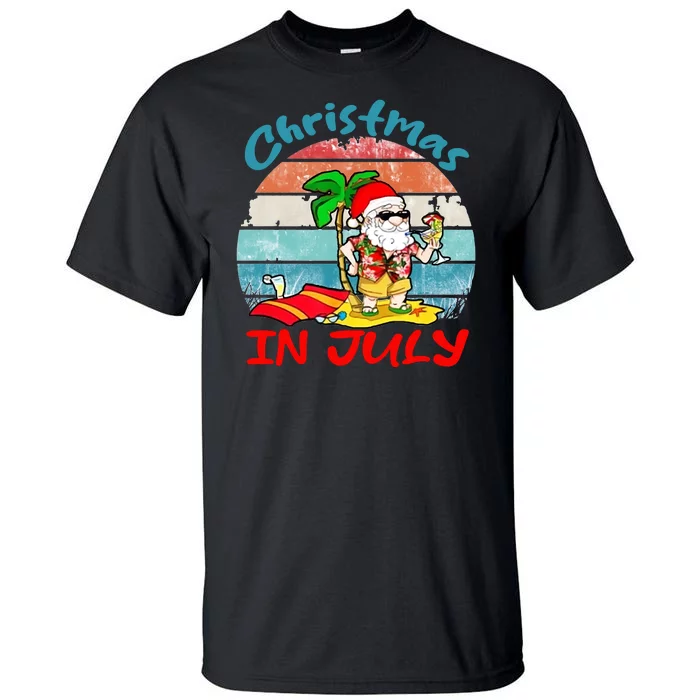 Merry Christmas In July Santa Beach Party Summer Vacation Tall T-Shirt