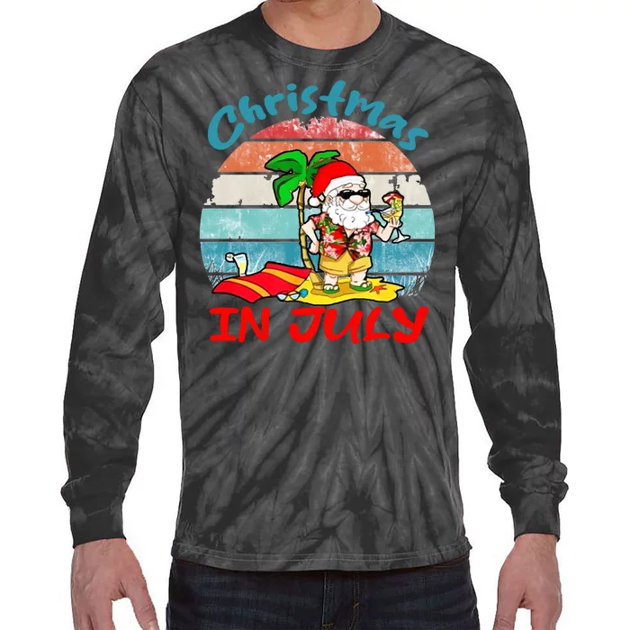 Merry Christmas In July Santa Beach Party Summer Vacation Tie-Dye Long Sleeve Shirt