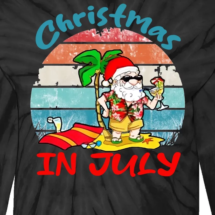 Merry Christmas In July Santa Beach Party Summer Vacation Tie-Dye Long Sleeve Shirt