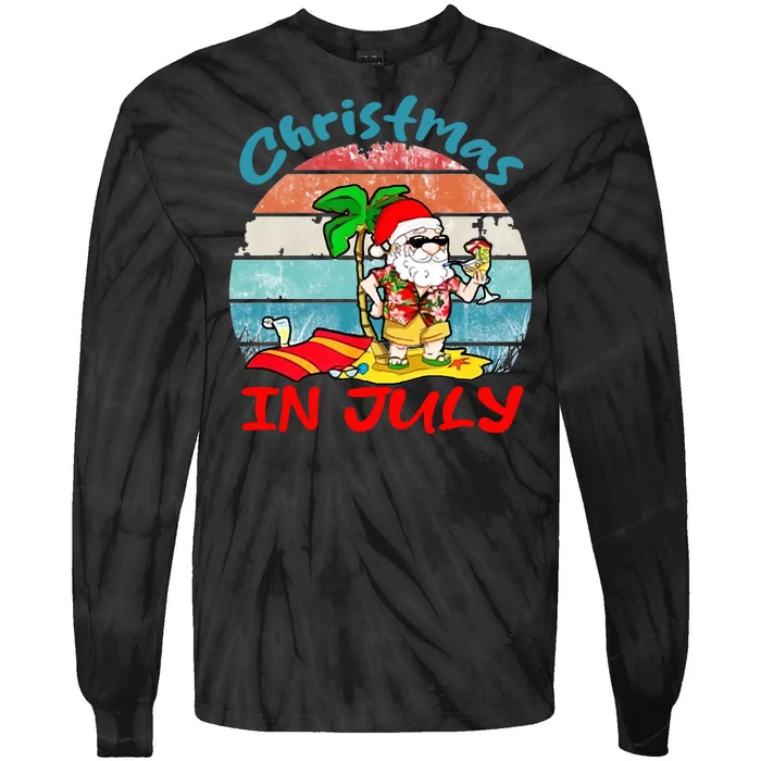 Merry Christmas In July Santa Beach Party Summer Vacation Tie-Dye Long Sleeve Shirt