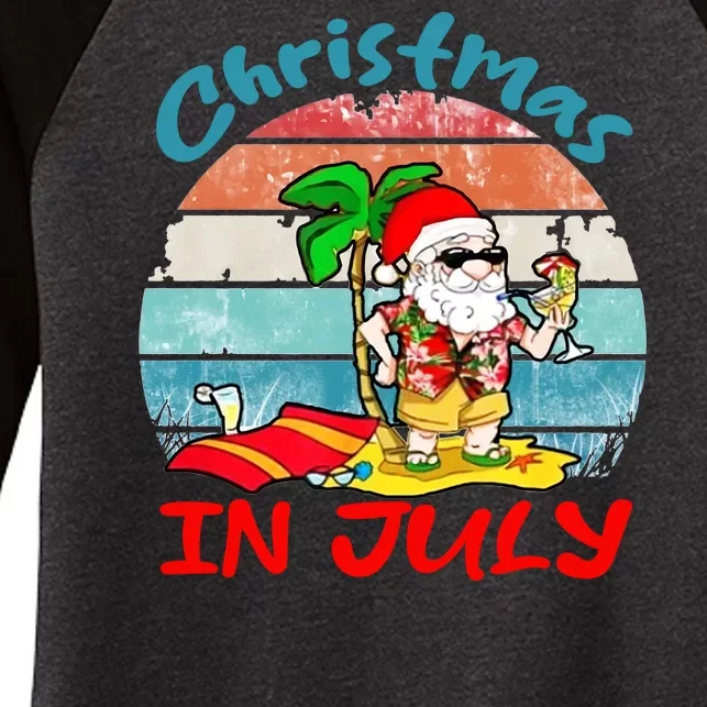 Merry Christmas In July Santa Beach Party Summer Vacation Women's Tri-Blend 3/4-Sleeve Raglan Shirt