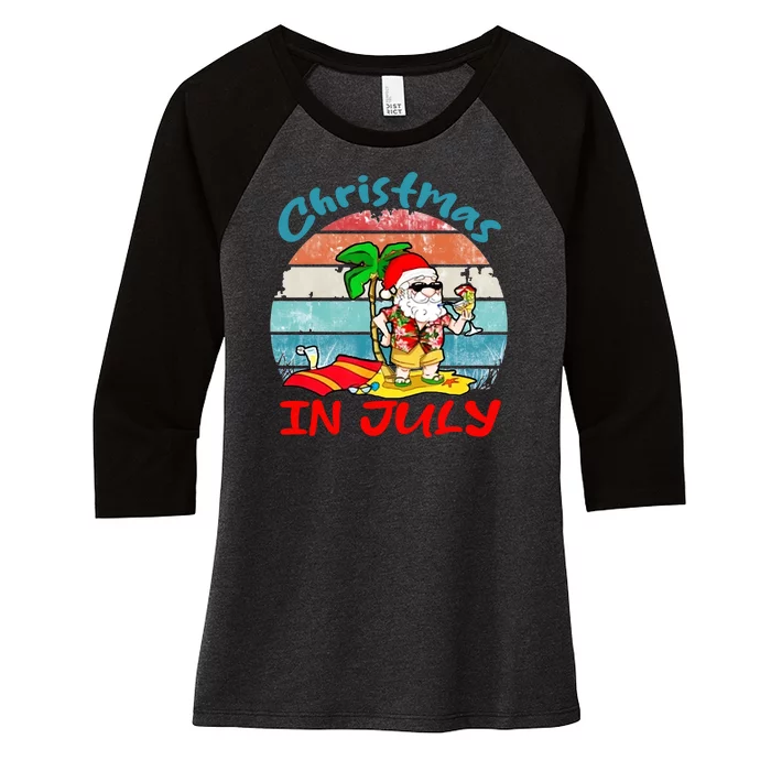 Merry Christmas In July Santa Beach Party Summer Vacation Women's Tri-Blend 3/4-Sleeve Raglan Shirt