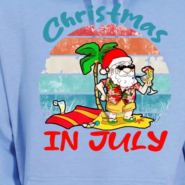 Merry Christmas In July Santa Beach Party Summer Vacation Unisex Surf Hoodie