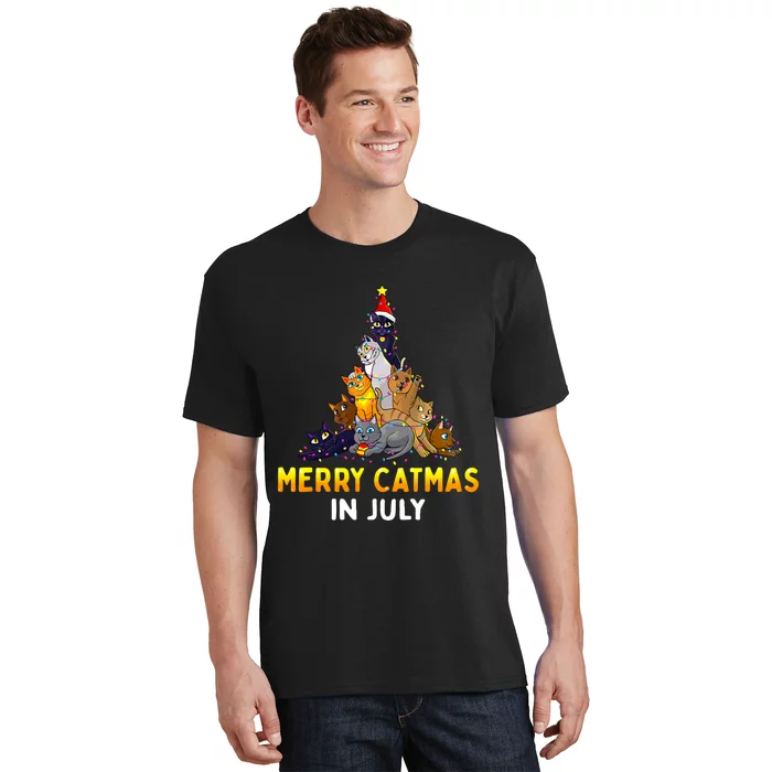 Merry Catmas In July Cute Cat Xmas Tree T-Shirt