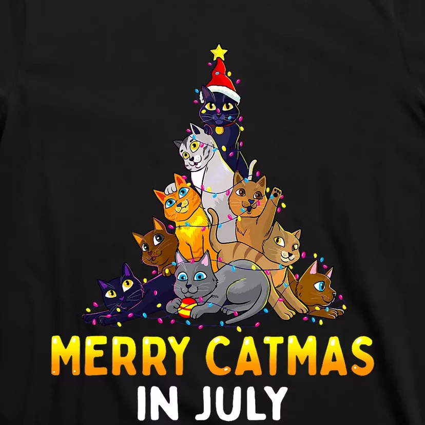 Merry Catmas In July Cute Cat Xmas Tree T-Shirt