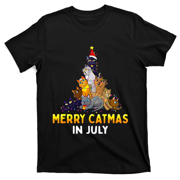 Merry Catmas In July Cute Cat Xmas Tree T-Shirt