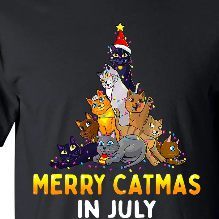 Merry Catmas In July Cute Cat Xmas Tree Tall T-Shirt