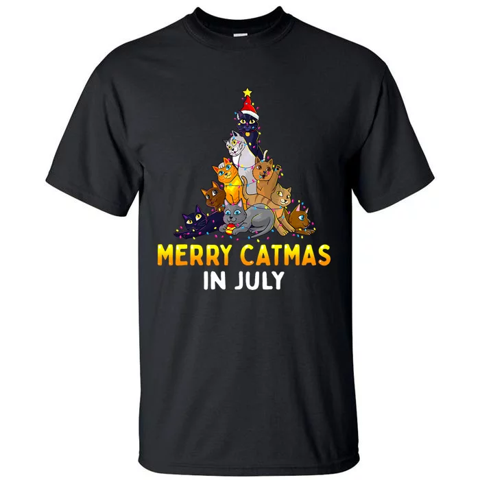 Merry Catmas In July Cute Cat Xmas Tree Tall T-Shirt