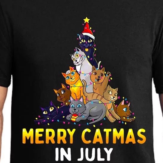 Merry Catmas In July Cute Cat Xmas Tree Pajama Set