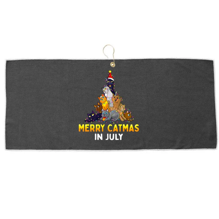 Merry Catmas In July Cute Cat Xmas Tree Large Microfiber Waffle Golf Towel