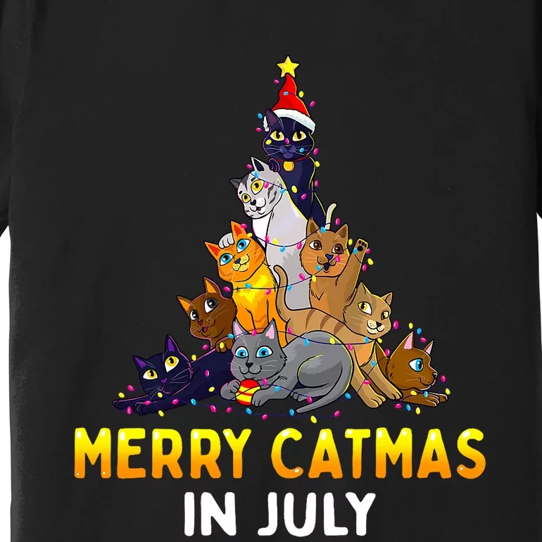 Merry Catmas In July Cute Cat Xmas Tree Premium T-Shirt