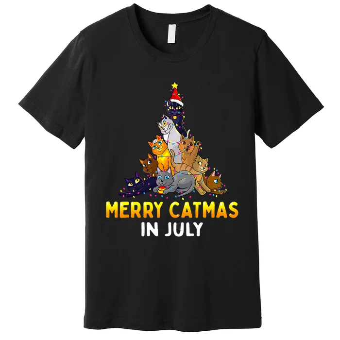 Merry Catmas In July Cute Cat Xmas Tree Premium T-Shirt