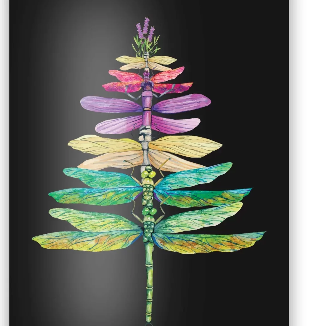 Merry Christmas Insect Lover Xmas Dragonfly Christmas Tree Long Sleeve Poster