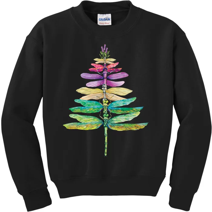 Merry Christmas Insect Lover Xmas Dragonfly Christmas Tree Long Sleeve Kids Sweatshirt