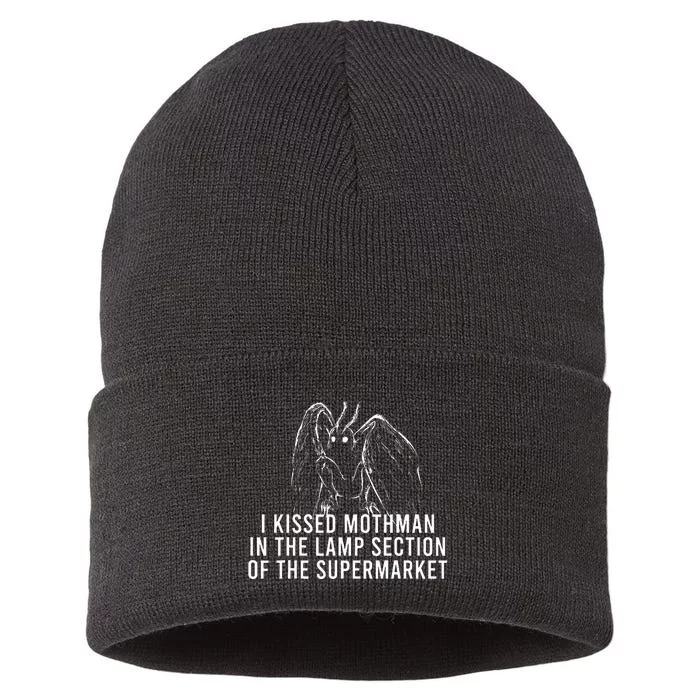 Mothman Cryptid I Kissed Mothman In The Lamp Section Sustainable Knit Beanie