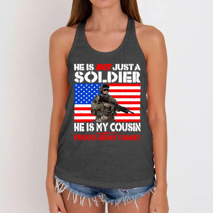 My Cousin Is A Soldier Proud Army Family Military Relative Cute Gift Women's Knotted Racerback Tank