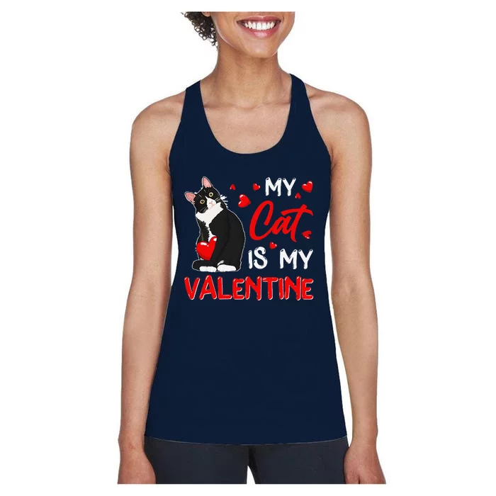 My Cat Is My Valentine Cute Valentine's Day Cat Dad Cat Mom Women's Racerback Tank