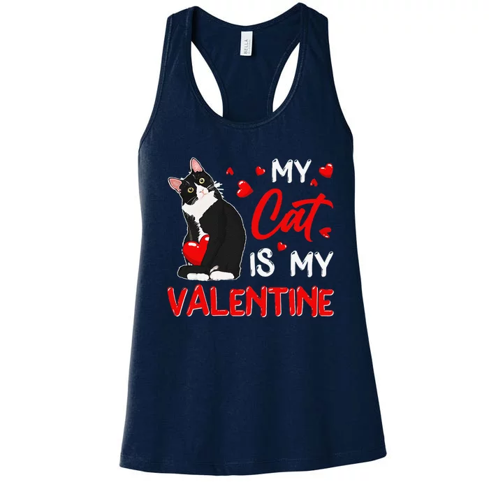 My Cat Is My Valentine Cute Valentine's Day Cat Dad Cat Mom Women's Racerback Tank