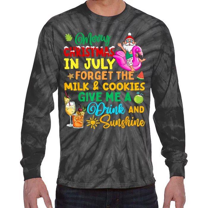 Merry Christmas In July Santa Beach Party Summer Vacation Tie-Dye Long Sleeve Shirt