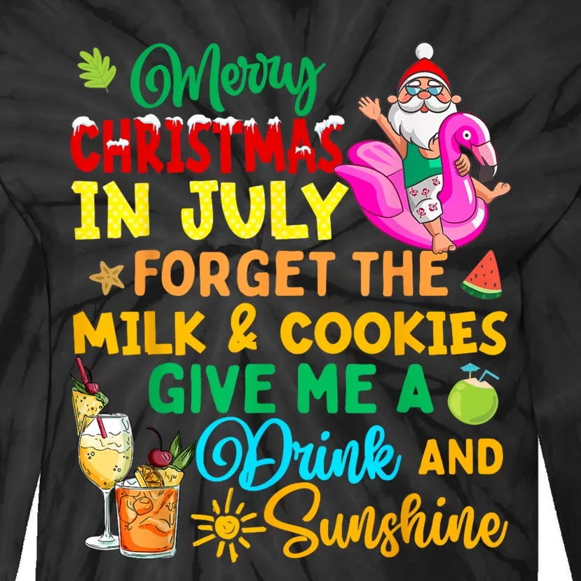 Merry Christmas In July Santa Beach Party Summer Vacation Tie-Dye Long Sleeve Shirt