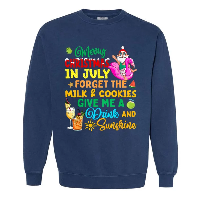 Merry Christmas In July Santa Beach Party Summer Vacation Garment-Dyed Sweatshirt