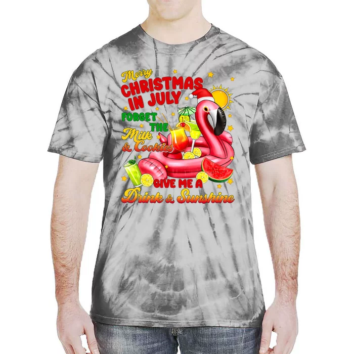 Merry Christmas In July Drink And Sunshine Flamingo Tie-Dye T-Shirt