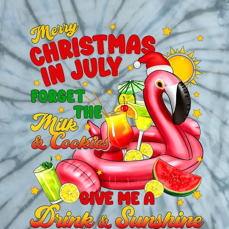 Merry Christmas In July Drink And Sunshine Flamingo Tie-Dye T-Shirt