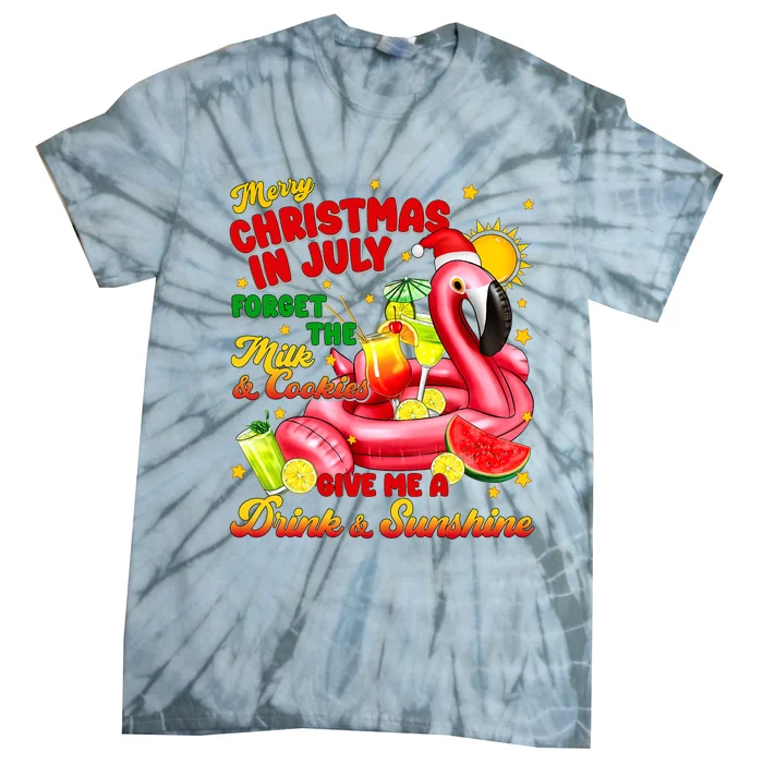 Merry Christmas In July Drink And Sunshine Flamingo Tie-Dye T-Shirt