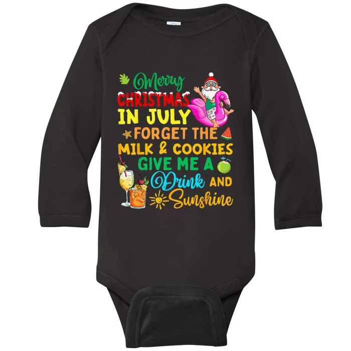 Merry Christmas In July Santa Beach Party Summer Vacation Baby Long Sleeve Bodysuit