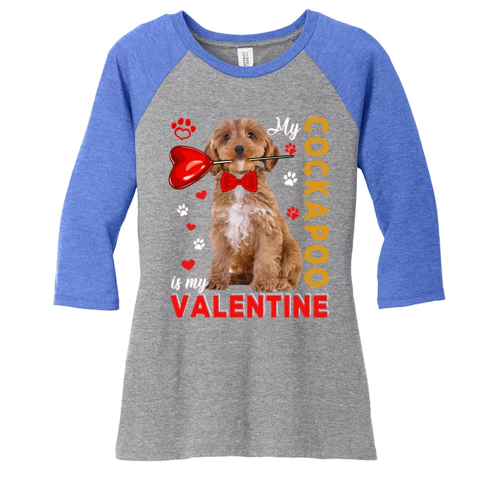 My Cockapoo Is My Valentine Cute Dog Holding Heart Lover Gift Women's Tri-Blend 3/4-Sleeve Raglan Shirt